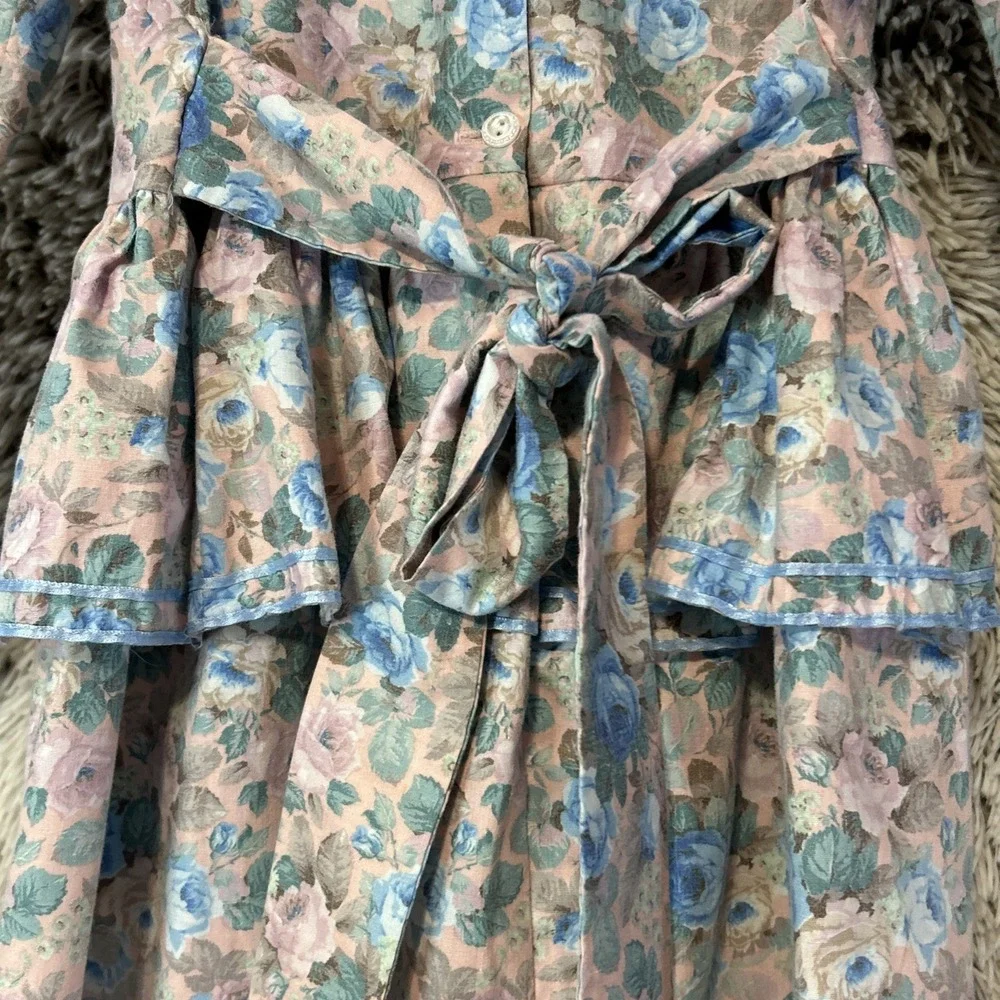 Vtg Debut Prairie Dress Girls Size 7 Ruffled Floral Cottagecore USA Long Sleeve